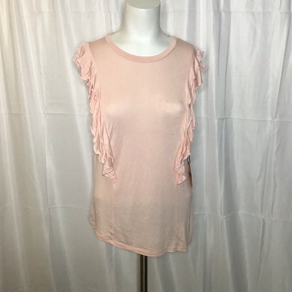 Blush pink side ruffle short sleeve T-shirt S - Picture 1 of 4